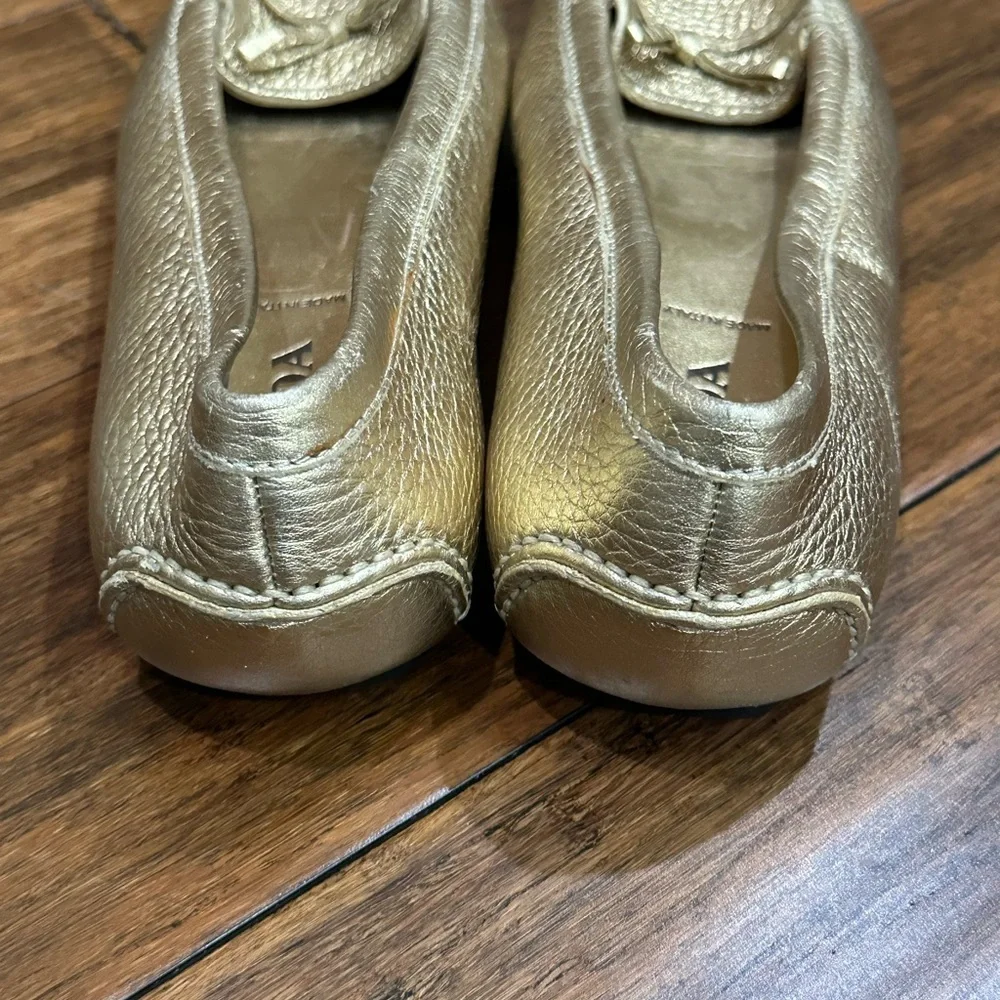 Prada Gold Pebbled Leather Loafers Made in Italy Size 37